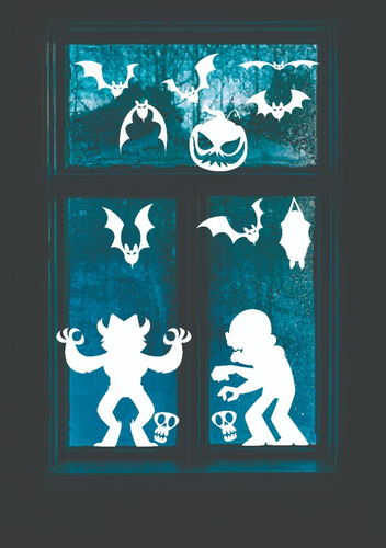 Vinil Estático Reutilizable Halloween Plantilla 16pz. Blanco