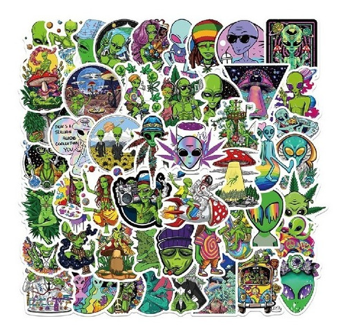 Stickers Calcomanías Alien Weed  Set X 12