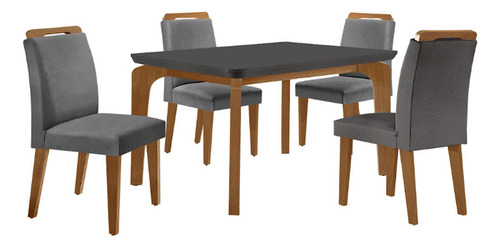 Conjunto Mesa Liz 120cm Mdf 4 Cadeiras Athenas Moderna Cor Linho Grafite E Imbuia Desenho Do Tecido Das Cadeiras Liso
