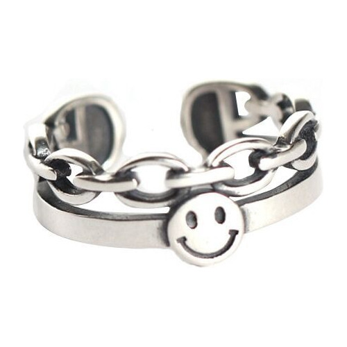 Anillo Unisex Unitalla Ajustable Con Cara Feliz Color Plata