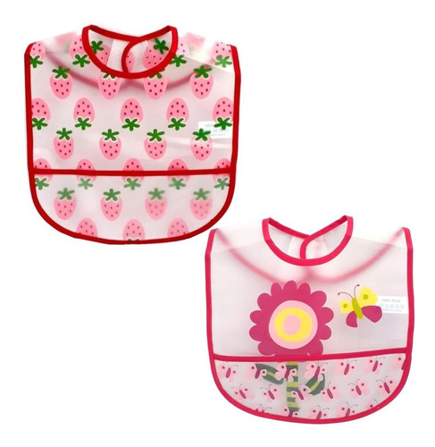Babado Impermeável Com Velcro E Bolso Kit Com 2 Unidades Moranguinho+florzinha Tamanho Único