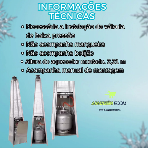 Aquecedor De Ambiente A Gás Externo Quartzo Pirâmide Inox