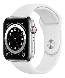 Apple Watch Series 6 (GPS+Cellular) - Caixa de aço inoxidável prateado de 44 mm - Pulseira esportiva branco