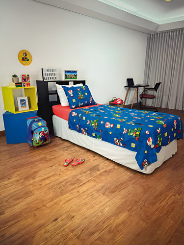 Jogo De Cama Microfibra Solteiro Toque Macio P/ Noites Suave Cor Super Mario Desenho Do Tecido Liso
