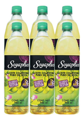 Aceite Puro Soya 946ml Soyaplus - 6 Pzs