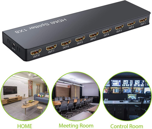 Linkfor 1x8 Hdmi Powered Splitter With Power Adapter 8 Ports