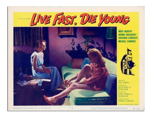 Dante42 Afiche Cine Antiguo Live Fast Die Young - Usa 1958