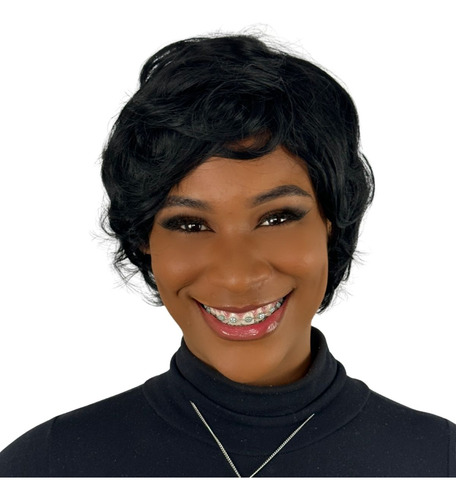 Peruca Curta Lisa Ondulada Natasha Bio Fibra Short Bob Wig