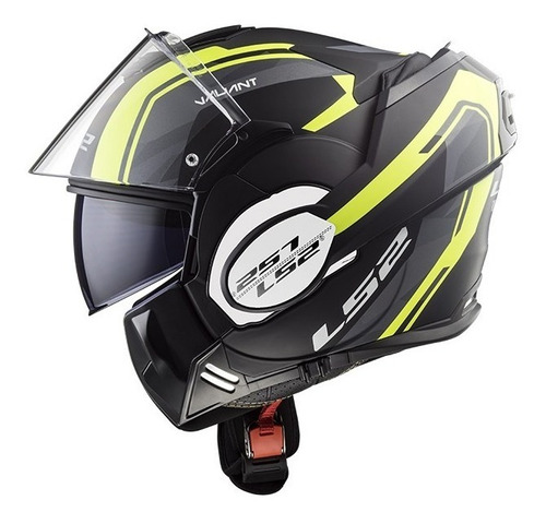 Casco Moto Ls2 Ff399 Abatible Valiant Negro Amarillo