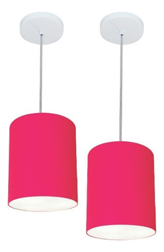 Kit/2 Lustre Cilindrico Md-4012 Cupula Tec 18x25 Rosa Pink 110v/220v