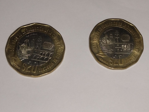 2 Monedas De 20 Pesos Conmemorativas Fundacion De Veracruz