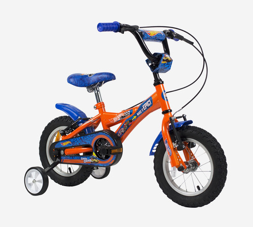 Bicicleta Rodado 12 Hotwheels Para Nene Rayos Metalicos Color Azul