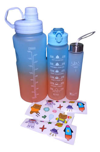  Botellas De Agua 3 En 1 + Stickers 