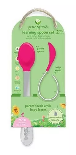  green sprouts Juego de cucharas de aprendizaje, Los padres  alimentan mientras el bebé aprende