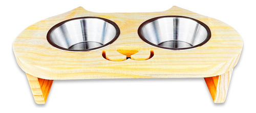 Comedouro Duplo Pet Bebedouro Cachorro Gato Elevado 2 Potes Cor Gato Marrom-claro