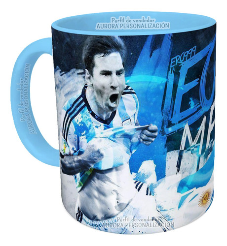 Mug Pocillo Leonel Messi Argentina Interior Y Oreja Azul 02