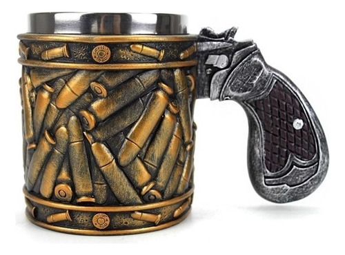 Taza Dorada Novedosa Con Mango De Pistola Tipo Bala Para Cer