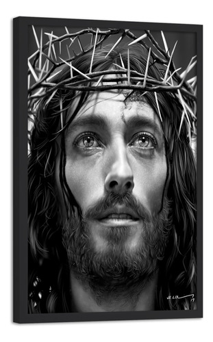Quadro Decorativo Jesus Cristo Coroa De Espinho Sala 40x60cm Cor Preto