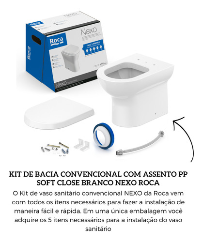 Kit Bacia Vaso Com Assento Pp Soft Close Branco Nexo Roca