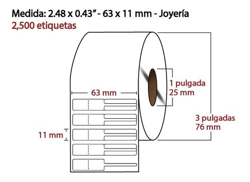 Imagen 7 de 8 de Etiqueta Joyería 63x11mm Térmica Directa Plástica Rollo 2500