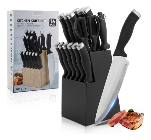 Jogo 16 Facas Inox Com Suporte De Madeira Para Chefs Sênior