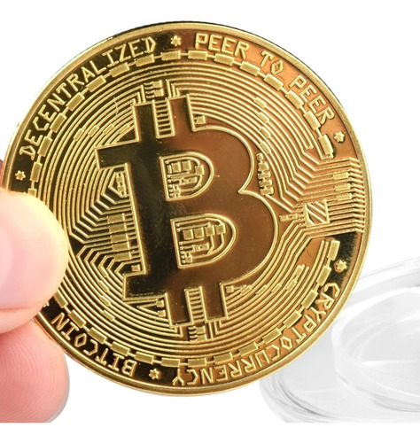 Moneda Bitcoin Chapada En Oro Blister De Colección Artesanal