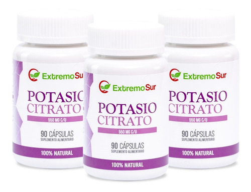 Pack 3 Citrato De Potasio 550mg 270capsulas 100%natural Sabor Sin Sabor