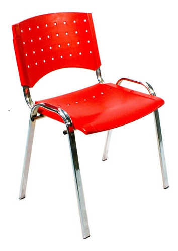 Silla Apilable Oficina Fija Plastica Estructura Integramente Cromada Reforzada Con De Fabrica Color Rojo