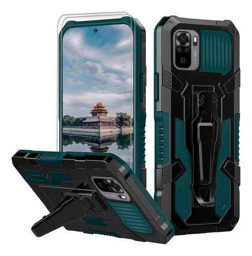 Funda Negra Verde + Protector Para Xiaomi Redmi Note 10