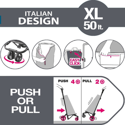 Imagen 5 de 10 de Carro Carrito Compra 4 Rueda 360º Liviano Cargado Gimi Italy