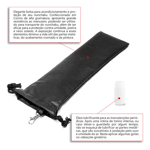 Nunchaku Treino Profissional C/ Bolsa Couro Sintético E Óleo