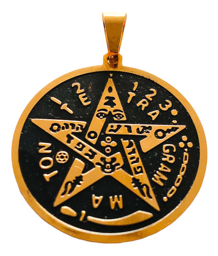 Amuleto Tetragramaton Negro Acero Inoxidable Relieve Mediano