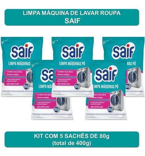 Limpa Máquina De Lavar Roupa Saif Sachê 80g - Kit C/ 5 Unids