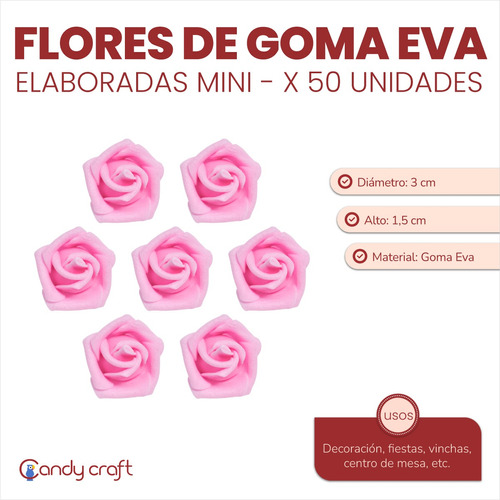 Flores De Goma Eva Elaboradas Mini X 50 Unid - Ideal Vinchas