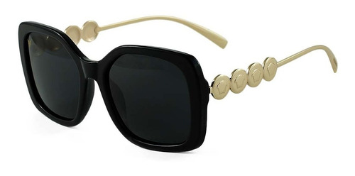Oculos De Sol Feminino Com Proteção Uv400 Cor Preto Desenho Dourado