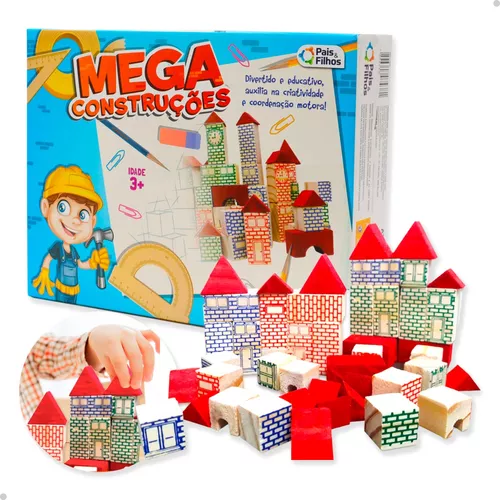 Brinquedo Jogo Mega Construções Blocos de Montar em Madeira 200