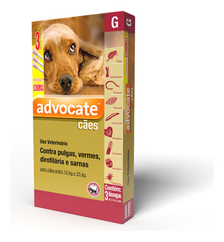 Antipulgas Vermes Sarnas Elanco Advocate 2,5ml Para Caes