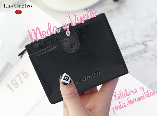 Imagen 8 de 10 de Billetera Monedero Mujer Fichero Las Oreiro Cuero Pu Liviana