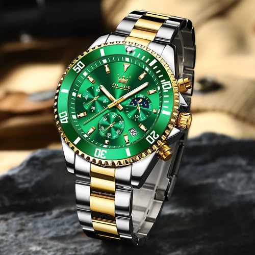 Reloj De Cuarzo Para Hombre Cronógrafo Luminoso Regalos Dorado Dorado Dorado/verde