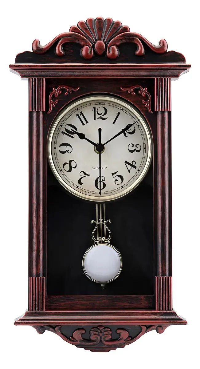 Reloj De Pared Grande Vintage Con Péndulo, Acabado Tallada, Silencioso, Decoración Clásica Elegante Para Sala, Estudio Y Dormitorio