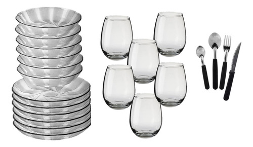 Set Vajilla Vaso Rigolleau Cubiertos Platos Galaxia