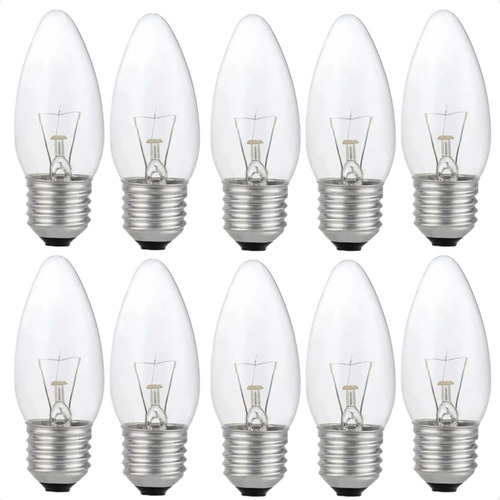 Kit 10 Lâmpadas Incandescente Vela 40w E27 110v Ou 220v 127v