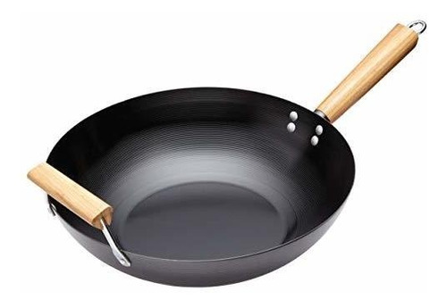 Wok Oriental Carbono Antiadherente Con Mango De Madera