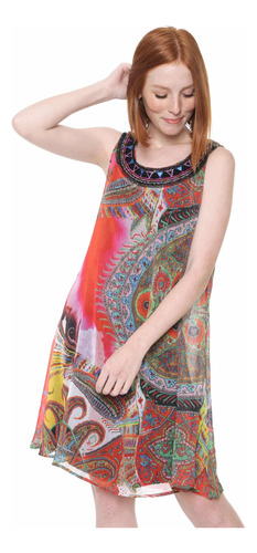 Vestido Colores Nuevo Desigual 38 Marín Con Escote Bordado