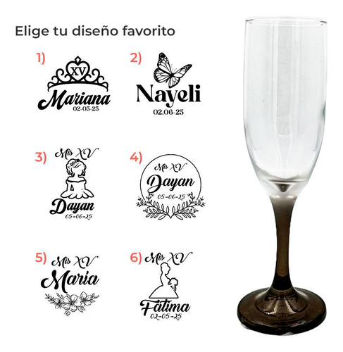 Copa Brindis Base Negra Personalizada Xv Años 8pz