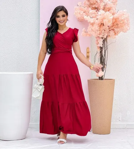 Vestido Longo Social Evang lico Manga Curta Promo o Barato