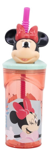 Vaso Alto Con Forma 3d Minnie 18 Cm 360ml Rosa Disney Pajita