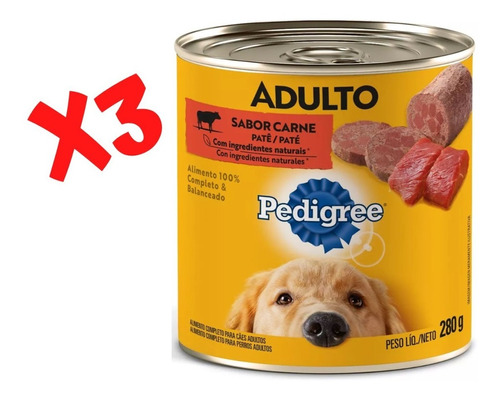 3 Latas Pedigree Alimento Húmedo Lata Perro Adulto Carne