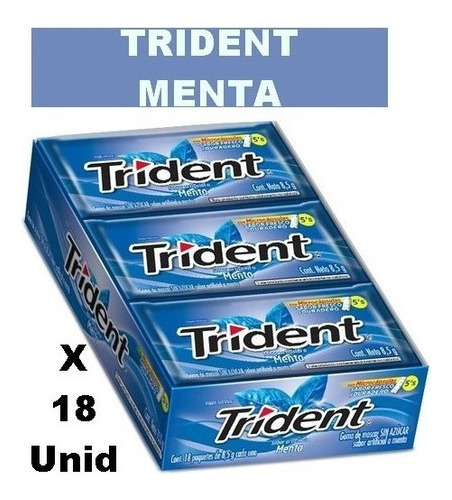 Chicle Trident Menta Caja Azul 18 Unidades Sin Azucar