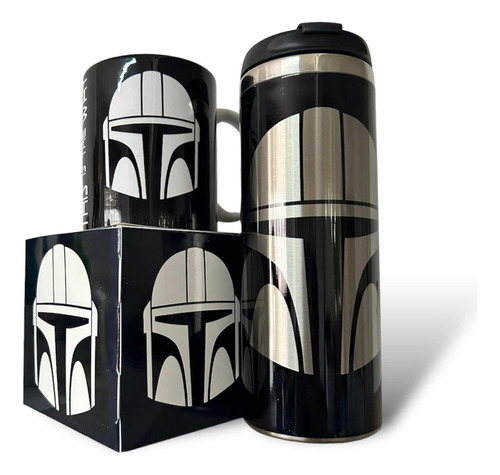 Termo + Taza Mandalorian Star Wars Personalizado Color Negro